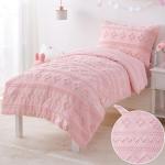 Pink Toddler Bedding Set for Girls 4-Piece Boho Tufted Toddler Comforter Set Jacquard Tufts Bed-in-a-Bag Crib Toddler Bed Sheet Set for Kids with Comforter, Flat Sheet, Fitted Sheet, Pillowcase