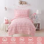 Pink Toddler Bedding Set for Girls 4-Piece Boho Tufted Toddler Comforter Set Jacquard Tufts Bed-in-a-Bag Crib Toddler Bed Sheet Set for Kids with Comforter, Flat Sheet, Fitted Sheet, Pillowcase