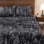 HYPREST Grey Black Sheets King,Deep Pocket Sheets, 1800 Thread Count Pattrn Bed Sheets Soft Breathable Cute Printed Boho Farmhouse Bed Sheets, Oeko-Tex Certificated- Up to 18 Inch