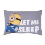 Illimuniation Lazy Minions Club Gray, Blue, Yellow, and White Let Me Sleep 4 Piece Toddler Bed Set - Comforter, Fitted Bottom Sheet, Flat Top Sheet, and Reversible Pillowcase