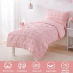 Pink Toddler Bedding Set for Girls 4-Piece Boho Tufted Toddler Comforter Set Jacquard Tufts Bed-in-a-Bag Crib Toddler Bed Sheet Set for Kids with Comforter, Flat Sheet, Fitted Sheet, Pillowcase