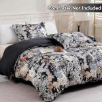 LONAVA Queen Duvet Cover Set Printed 3 Pieces, (No Comforter) 1 Lightweight Flower Black Duvet Cover with Zipper Closure and 2 Pillowcases,Premium Soft Microfiber (Midnight Blossoms)
