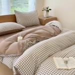 NSNLGSGC Twin Grid Gingham Duvet Cover Set Tan - Washed Soft Comforter Cover Set Brown Lightweight Bedding Set (2PCS, Twin)