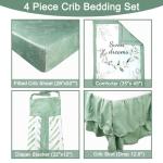HNHUAMING Green Leaf Crib Bedding Set, 4-Piece Baby Boy Bedding Set, Neutral Nursery Bedding Set, Fitted Crib Sheet, Crib Skirt, Baby Quilt, and Diaper Stacker, Sage