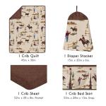 Sweet Jojo Designs 4-Piece Baby Crib Bedding Set (Western Cowboy Print) for Boys, Infants/Nursery incl. Blanket, Fitted Sheet, Skirt, Diaper Stacker (Country, Farm, Horse Ranch, Wild West, Southern)