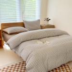 NSNLGSGC Twin Grid Gingham Duvet Cover Set Tan - Washed Soft Comforter Cover Set Brown Lightweight Bedding Set (2PCS, Twin)