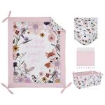 NoJo Keep Blooming Pink, White, Purple and Gold, Flowers, Fox, Bunny and Birds "Keep Blooming Sweet Girl" 4 Piece Nursery Crib Bedding Set - Comforter, 100% Cotton Fitted Crib Sheet, Crib Skirt