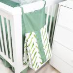 HNHUAMING Green Leaf Crib Bedding Set, 4-Piece Baby Boy Bedding Set, Neutral Nursery Bedding Set, Fitted Crib Sheet, Crib Skirt, Baby Quilt, and Diaper Stacker, Sage