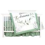 HNHUAMING Green Leaf Crib Bedding Set, 4-Piece Baby Boy Bedding Set, Neutral Nursery Bedding Set, Fitted Crib Sheet, Crib Skirt, Baby Quilt, and Diaper Stacker, Sage