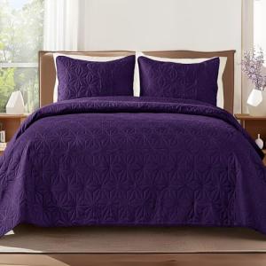 Whale Flotilla Queen Quilt Bedding Set, Soft Purple Bedspreads Quilts Queen Full Size for All Seasons, 3 Pieces Lightweight Geometric Star Pattern Coverlet