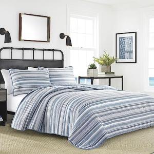 Nautica- Twin Quilt Set, Cotton Reversible Bedding with Matching Sham, Dorm Room Essentials (Jettison Grey, Twin)