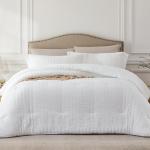 Quataly White Queen Comforter Set - 3 Pieces Seersucker Lightweight Bedding Comforter Sets (1 Soft Fluffy Comforter & 2 Pillowcases) - All Seasons Cozy Modern Bed Sets