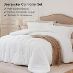 Quataly White Queen Comforter Set - 3 Pieces Seersucker Lightweight Bedding Comforter Sets (1 Soft Fluffy Comforter & 2 Pillowcases) - All Seasons Cozy Modern Bed Sets