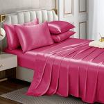 Horbaunal 4 Piece Satin Sheet Set Twin Size Luxury Silky & Soft Hot Pink Satin Twin Bed Sheet Set with 16" Deep Pocket, 1 Fitted Sheet, 1 Flat Sheet, 2 Pillowcases