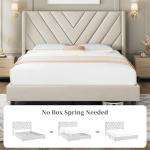 Yaheetech Queen Bed Frame Upholstered Platform Bed with Wing Side/Wooden Slat Support/Tufted Headboard with Wing Side/Mattress Foundation/No Box Spring Needed,Beige Queen Bed