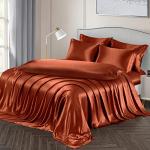 Ersmak 7 Pieces Satin Sheets Set Full Size, Luxury Silky Rust Orange Satin Bed Sheets Set with 1 Deep Pocket Fitted Sheet, 1 Soft Flat Sheet, 4 Queen Pillowcases and 1 Body Pillowcase