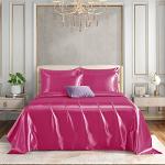 Horbaunal 4 Piece Satin Sheet Set Twin Size Luxury Silky & Soft Hot Pink Satin Twin Bed Sheet Set with 16" Deep Pocket, 1 Fitted Sheet, 1 Flat Sheet, 2 Pillowcases