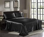Satin Sheets California King [4-Piece, Black] Luxury Silky Bed Sheets - Extra Soft 1800 Microfiber Sheet Set, Wrinkle, Fade, Stain Resistant - Deep Pocket Fitted Sheet, Flat Sheet, Pillow Cases
