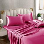 Horbaunal 4 Piece Satin Sheet Set Twin Size Luxury Silky & Soft Hot Pink Satin Twin Bed Sheet Set with 16" Deep Pocket, 1 Fitted Sheet, 1 Flat Sheet, 2 Pillowcases