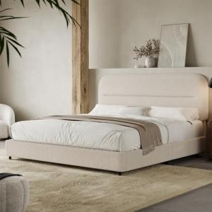 Queen Bed Frame with Headboard, Boucle Upholstered Soft Platform Bed Frame with Thickened Footboard, Rounded Corners Design, No Box Spring Required, Easy Assembly, Cream