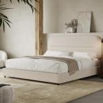 Queen Bed Frame with Headboard, Boucle Upholstered Soft Platform Bed Frame with Thickened Footboard, Rounded Corners Design, No Box Spring Required, Easy Assembly, Cream