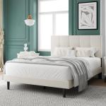 IOILORI Full Size Bed Frame, Full Size Platform Bed Frame with Headboard, Upholstered Headboard, Sturdy Wooden Slats, Noiseless No Box Spring Required, Easy to Assemble, Beige