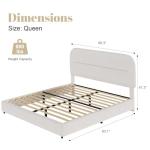 Queen Bed Frame with Headboard, Boucle Upholstered Soft Platform Bed Frame with Thickened Footboard, Rounded Corners Design, No Box Spring Required, Easy Assembly, Cream