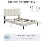 IOILORI Full Size Bed Frame, Full Size Platform Bed Frame with Headboard, Upholstered Headboard, Sturdy Wooden Slats, Noiseless No Box Spring Required, Easy to Assemble, Beige