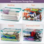 Clear Vinyl Zippered Storage Bags (3-Pack) 40L Sturdy Storage Bags for Sweaters, Blankets, Comforters, Bedding Sets and Much More! (Turquoise, 18x15x9)