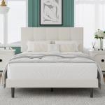 IOILORI Full Size Bed Frame, Full Size Platform Bed Frame with Headboard, Upholstered Headboard, Sturdy Wooden Slats, Noiseless No Box Spring Required, Easy to Assemble, Beige