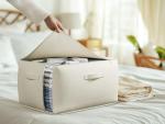 TomVista Large Canvas Clothes Storage Bags with Thick Handles and Clear Window, Foldable Cotton Linen Closet Organizer for Clothing, Blankets and Bedding, 70L, 3 Pack, Beige