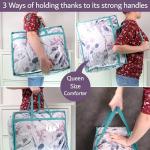 Clear Vinyl Zippered Storage Bags (3-Pack) 40L Sturdy Storage Bags for Sweaters, Blankets, Comforters, Bedding Sets and Much More! (Turquoise, 18x15x9)