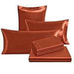 Ersmak 7 Pieces Satin Sheets Set Full Size, Luxury Silky Rust Orange Satin Bed Sheets Set with 1 Deep Pocket Fitted Sheet, 1 Soft Flat Sheet, 4 Queen Pillowcases and 1 Body Pillowcase