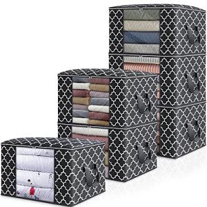 WISELIFE Storage Bags 100L 6-Pack Large Blanket Clothes Organization and Storage Containers for Bedding, Comforters, Foldable Organizer with Reinforced Handle, Clear Window, Sturdy Zippers