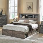 ACCOHOHO King Size Bed Frame with 52" High Storage Headboard and 4 Drawers,Wood Bed Frame with LED Light and Charging Station,Warm Brown