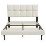 IOILORI Full Size Bed Frame, Full Size Platform Bed Frame with Headboard, Upholstered Headboard, Sturdy Wooden Slats, Noiseless No Box Spring Required, Easy to Assemble, Beige