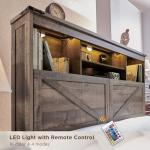 ACCOHOHO King Size Bed Frame with 52" High Storage Headboard and 4 Drawers,Wood Bed Frame with LED Light and Charging Station,Warm Brown