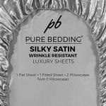 Pure Bedding Satin Sheets Full [4-Piece, Silver] Hotel Luxury Silky Bed Sheets - Extra Soft 1800 Microfiber Sheet Set, Wrinkle, Fade, Deep Pocket Fitted Sheet, Flat Sheet, Pillow Cases