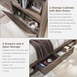 ACCOHOHO King Size Bed Frame with 52" High Storage Headboard and 4 Drawers,Wood Bed Frame with LED Light and Charging Station,Warm Brown