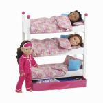 Emily Rose 18 Inch Doll Furniture - 3 White Single Stackable Wooden Beds - Triple Bunkbed Bunk with (3) Colorful Bedding Sets & Pink Clothing Storage Drawer | USA Business