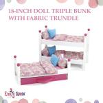 Emily Rose 18 Inch Doll Furniture - 3 White Single Stackable Wooden Beds - Triple Bunkbed Bunk with (3) Colorful Bedding Sets & Pink Clothing Storage Drawer | USA Business