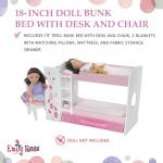 Emily Rose 18" Doll Wooden Furniture Pink Bedroom Bunk Bed Beds with Large Clothes Storage Drawer, Desk, Chair, Bedding Sets & Ladder - Toy Bunkbed Accessories Organizer | USA Business