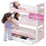 Emily Rose 18-inch Doll 3 Single Stackable Pink & White Beds - Triple Wooden Furniture Bunk Bed with 3 Bedding Sets and Clothes Storage Drawer - Toy Bedroom Accessories Playsets | USA Business