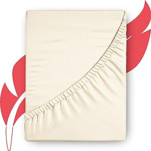 Ashton Sheets Luxury Egyptian Cotton Queen Fitted Sheet Only - 1000-Thread-Count 16" Deep Pocket Queen Fitted Sheet, Soft, Cooling, Sateen Weave, High Thread Count Queen Size Fitted Sheet - Ivory