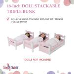 Emily Rose 18-inch Doll 3 Single Stackable Pink & White Beds - Triple Wooden Furniture Bunk Bed with 3 Bedding Sets and Clothes Storage Drawer - Toy Bedroom Accessories Playsets | USA Business