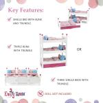 Emily Rose 18 Inch Doll Furniture - 3 White Single Stackable Wooden Beds - Triple Bunkbed Bunk with (3) Colorful Bedding Sets & Pink Clothing Storage Drawer | USA Business