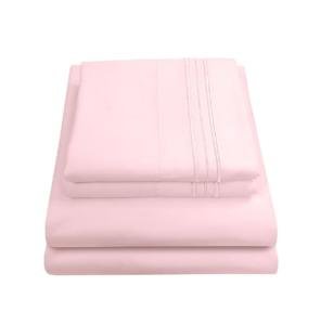 1800 Thread Count Sheet Set – Soft Egyptian Quality Brushed Microfiber Sheets – Luxury Bedding Set with Flat Sheet, Fitted Sheet, Pillow Cases, Full, Pale Pink, Sheet Set