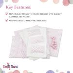 Emily Rose 18-inch Doll 3 Single Stackable Pink & White Beds - Triple Wooden Furniture Bunk Bed with 3 Bedding Sets and Clothes Storage Drawer - Toy Bedroom Accessories Playsets | USA Business