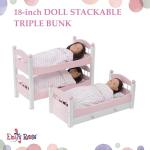 Emily Rose 18-inch Doll 3 Single Stackable Pink & White Beds - Triple Wooden Furniture Bunk Bed with 3 Bedding Sets and Clothes Storage Drawer - Toy Bedroom Accessories Playsets | USA Business