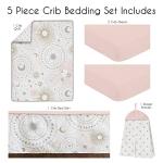 Sweet Jojo Designs 5-Piece Baby Crib Bedding Set (Star and Moon) for Girls, Infants/Nursery incl. Blanket, Fitted Sheet and Crib Skirt (Shabby Chic Stars, Celestial Sky, Outer Space, Blush Pink, Gold)